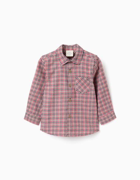 Chemise en coton à manches longues à carreaux b&s Beige clair 1 - vertbaudet enfant 