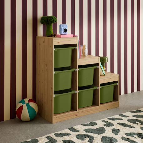 Meuble de rangement enfant escalier 6 bacs de rangement décor bois naturel - sora Beige+Kaki+Moutarde+Pêche+Vert de gris 10 - vertbaudet enfant 