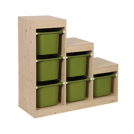 Meuble de rangement enfant escalier 6 bacs de rangement décor bois naturel - sora Beige+Kaki+Moutarde+Pêche+Vert de gris 8 - vertbaudet enfant 