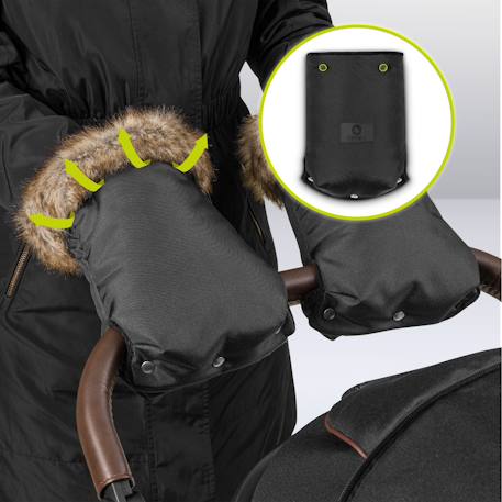 Chauffe-mains universel handmuff pour poussette, imperméable, coupe-vent et avec fourrure amovible Black 3 - vertbaudet enfant 