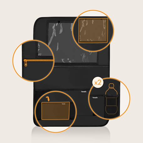 Organisateur de siège auto seatorganiser avec 5 poches, support tablette jusqu’à 13' et revêtement imperméable Black+Grey 2 - vertbaudet enfant 