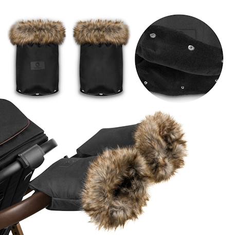 Chauffe-mains universel handmuff pour poussette, imperméable, coupe-vent et avec fourrure amovible Black 1 - vertbaudet enfant 