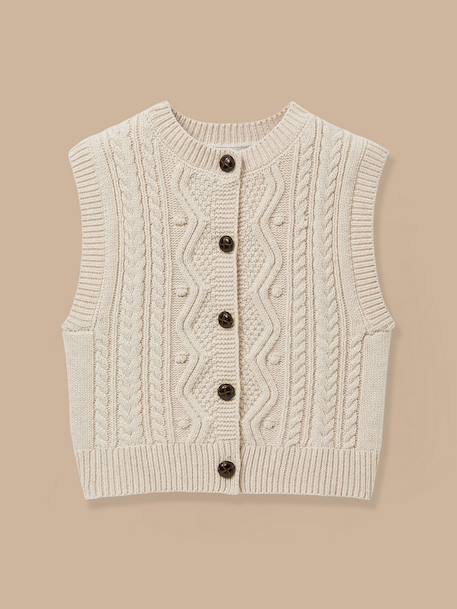 Cardigan torsadé sans manches fille Ecru chine 1 - vertbaudet enfant 