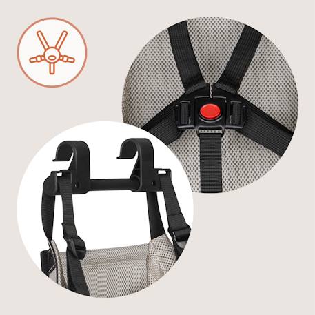Hamac pour poussette cama dès 1 mois avec tissu dri-seat, harnais 5 points et chancelière incluse Grey stone 5 - vertbaudet enfant 