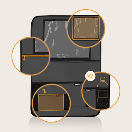 Organisateur de siège auto seatorganiser avec 5 poches, support tablette jusqu’à 13' et revêtement imperméable Black+Grey 8 - vertbaudet enfant 