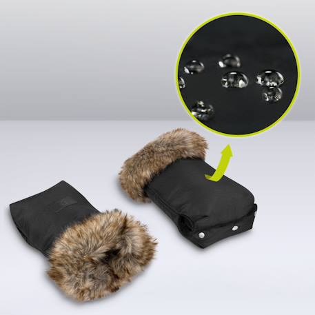 Chauffe-mains universel handmuff pour poussette, imperméable, coupe-vent et avec fourrure amovible Black 2 - vertbaudet enfant 