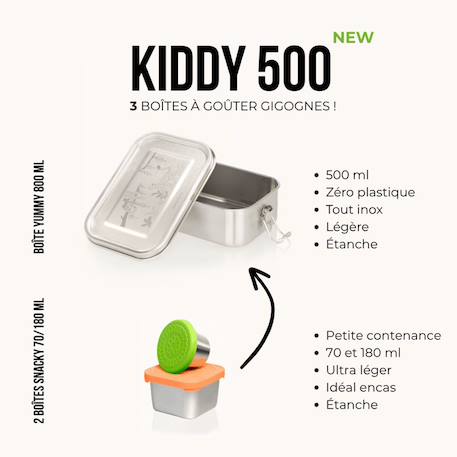 3 boîtes à gouter inox kiddy 500 ml léopard Multi-coloured 2 - vertbaudet enfant 