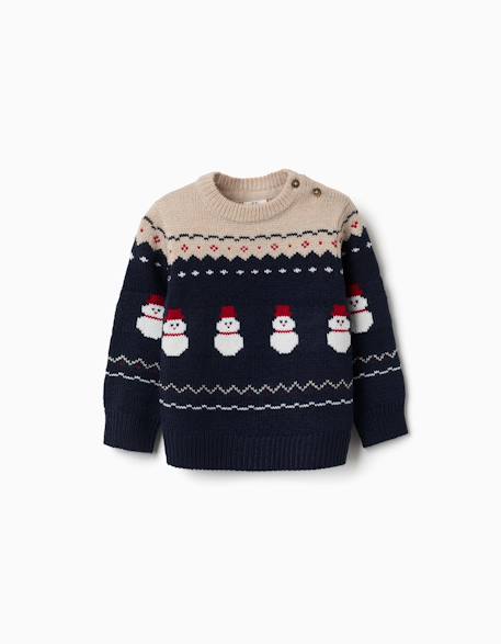 Pull en maille avec motif bonhommes de neige jacquard Bleu foncé 1 - vertbaudet enfant 