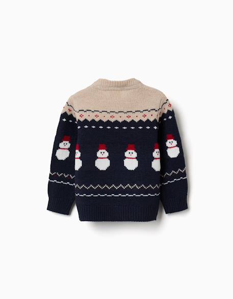 Pull en maille avec motif bonhommes de neige jacquard Bleu foncé 2 - vertbaudet enfant 