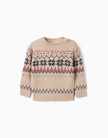 Pull en maille avec motif jacquard Beige+Bleu foncé 1 - vertbaudet enfant 