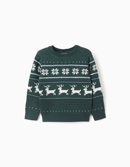 Pull en maille avec motif jacquard Vert foncé 1 - vertbaudet enfant 