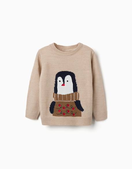 Pull en maille avec pingouin jacquard Beige+Rouge 1 - vertbaudet enfant 