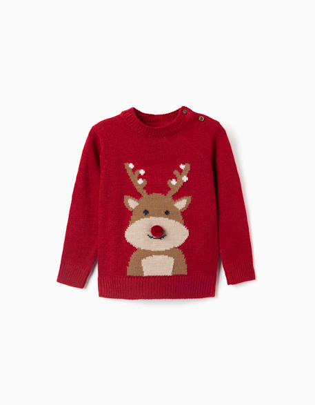 Pull en maille avec pingouin jacquard Beige+Rouge 4 - vertbaudet enfant 
