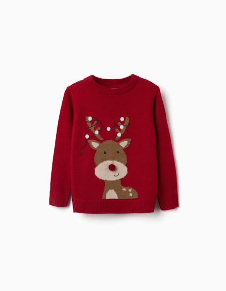 Pull en maille avec pingouin jacquard Rouge 1 - vertbaudet enfant 