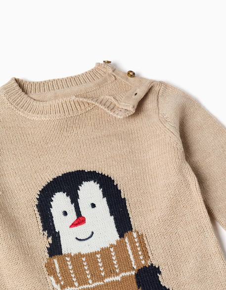 Pull en maille avec pingouin jacquard Beige+Rouge 3 - vertbaudet enfant 