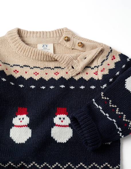 Pull en maille avec motif bonhommes de neige jacquard Bleu foncé 3 - vertbaudet enfant 