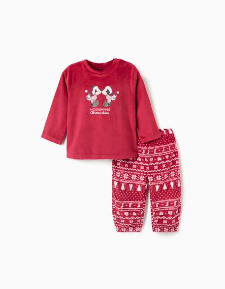 Pyjama de Noël en velours avec imprimé mickey et minnie Rouge 1 - vertbaudet enfant 