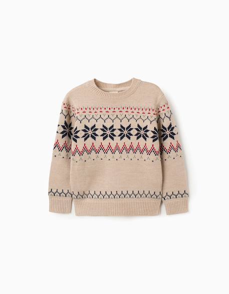 Pull en maille avec motif jacquard Beige+Bleu foncé 1 - vertbaudet enfant 