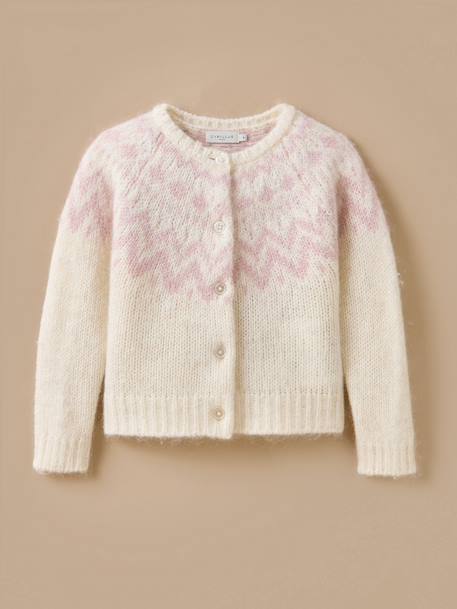 Cardigan jacquard avec laine fille Ecru 1 - vertbaudet enfant 