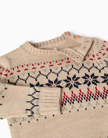 Pull en maille avec motif jacquard Beige+Bleu foncé 3 - vertbaudet enfant 