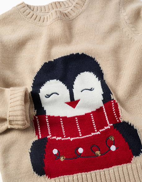 Pull en maille avec pingouin jacquard Beige+Rouge 3 - vertbaudet enfant 