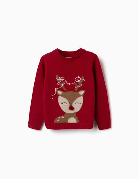 Pull en maille avec pingouin jacquard Beige+Rouge 4 - vertbaudet enfant 