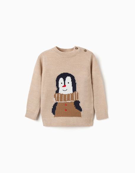 Pull en maille avec pingouin jacquard Beige+Rouge 1 - vertbaudet enfant 
