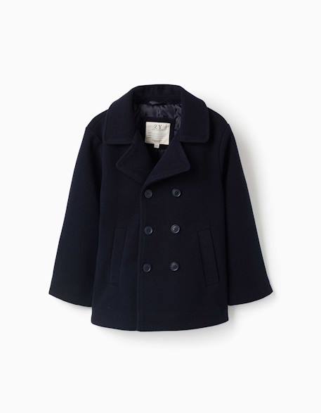 Manteau à effet laine avec poches devant Bleu foncé 1 - vertbaudet enfant 