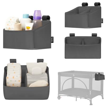 Organisateur de lit bébé sidepocket imperméable avec 3 compartiments et fermeture zippée Beige+Black+Grey 13 - vertbaudet enfant 