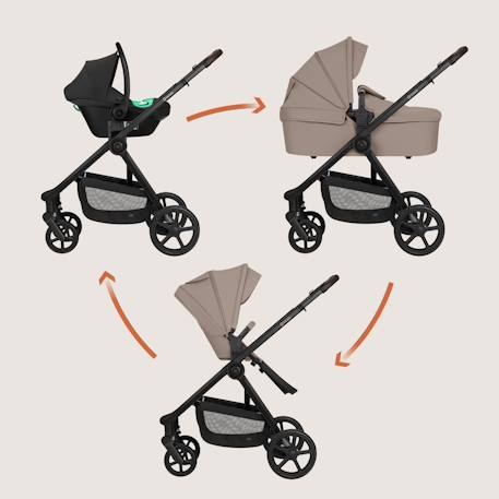 Poussette 3en1 greet avec nacelle, siège-auto astrid lite i-size, canopy upf50+ et accessoires Beige taupe+Black onyx 2 - vertbaudet enfant 