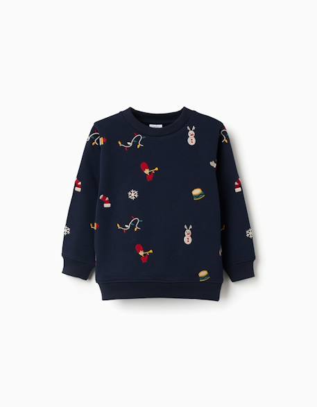 Sweat Noël en coton peigné avec motif festif Bleu foncé 1 - vertbaudet enfant 