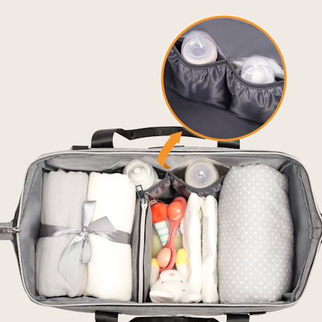 Sac à langer ida 20 l avec 2 poches isothermes, matelas à langer, trousse et fixation poussette Black onyx+Grey concrete 9 - vertbaudet enfant 
