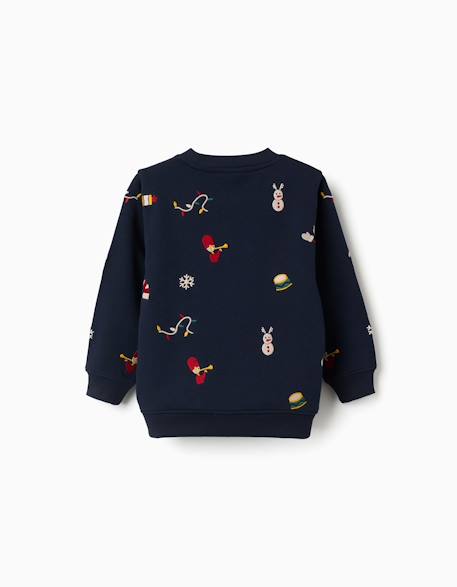Sweat Noël en coton peigné avec motif festif Bleu foncé 2 - vertbaudet enfant 