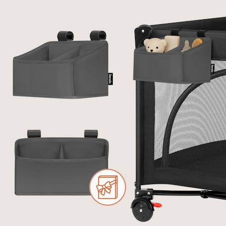 Organisateur de lit bébé sidepocket imperméable avec 3 compartiments et fermeture zippée Beige+Black+Grey 18 - vertbaudet enfant 