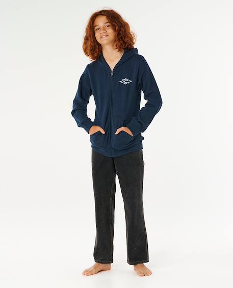 Sweat à capuche zippé hazey days garçon Bleu marine foncé+Denim délavé 4 - vertbaudet enfant 