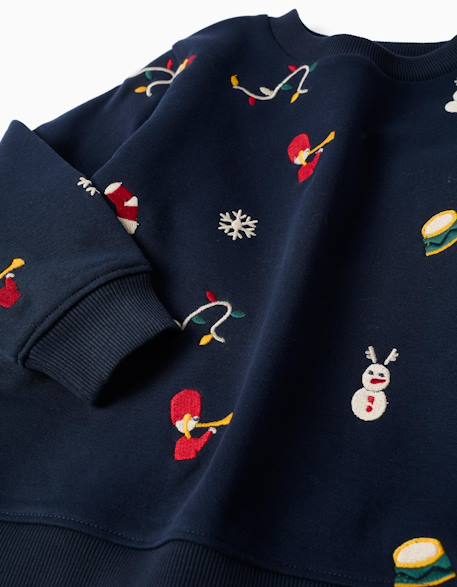 Sweat Noël en coton peigné avec motif festif Bleu foncé 3 - vertbaudet enfant 