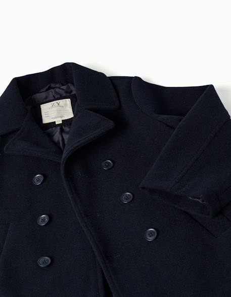 Manteau à effet laine avec poches devant Bleu foncé 3 - vertbaudet enfant 