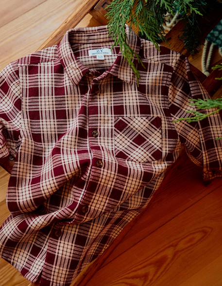 Chemise en coton à manches longues à carreaux you&me - collection Noël Rouge foncé 1 - vertbaudet enfant 