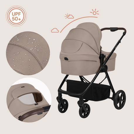 Poussette 3en1 greet avec nacelle, siège-auto astrid lite i-size, canopy upf50+ et accessoires Beige taupe+Black onyx 5 - vertbaudet enfant 