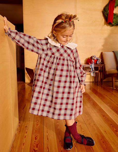 Robe à manches longues en coton à carreaux you&me - collection Noël Rouge foncé 1 - vertbaudet enfant 
