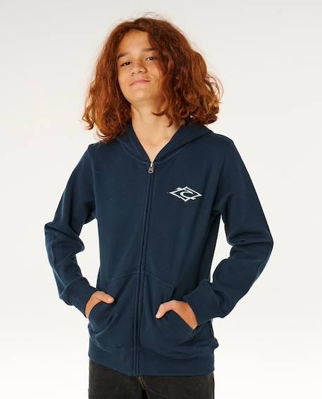 Sweat à capuche zippé hazey days garçon Bleu marine foncé+Denim délavé 6 - vertbaudet enfant 