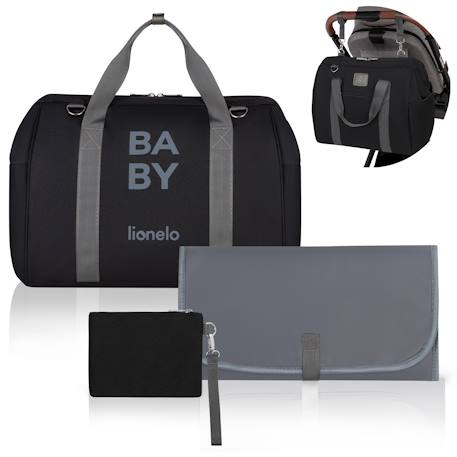 Sac à langer ida 20 l avec 2 poches isothermes, matelas à langer, trousse et fixation poussette Black onyx+Grey concrete 1 - vertbaudet enfant 