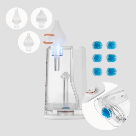 Aspirateur nasal électrique babyair flow sans fil avec 9 niveaux d’aspiration, veilleuse et 3 embouts White 6 - vertbaudet enfant 