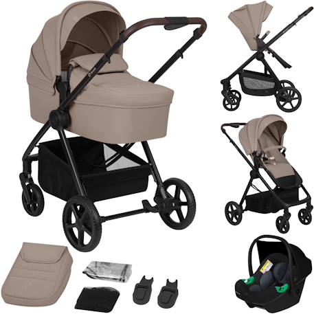 Poussette 3en1 greet avec nacelle, siège-auto astrid lite i-size, canopy upf50+ et accessoires Beige taupe+Black onyx 1 - vertbaudet enfant 