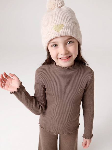 Ensemble fille bonnet, snood, moufles/mitaines avec badge coeur écru+marine+rose poudré 1 - vertbaudet enfant 