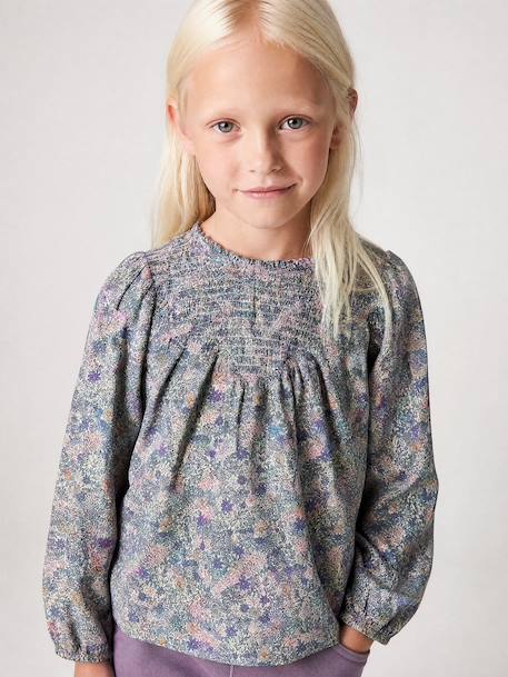 Blouse fille manches smockées ivoire+rose pâle+vanille+vert sauge 1 - vertbaudet enfant 