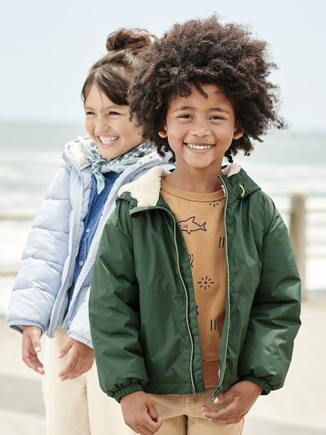 Coupe-vent garçon doublé sherpa à capuche caramel+marine+olive+vert 23 - vertbaudet enfant 