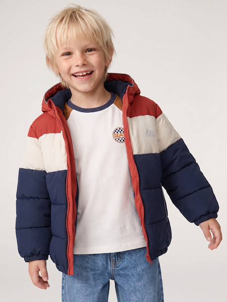 Doudoune à capuche garçon bleu+rouille 10 - vertbaudet enfant 