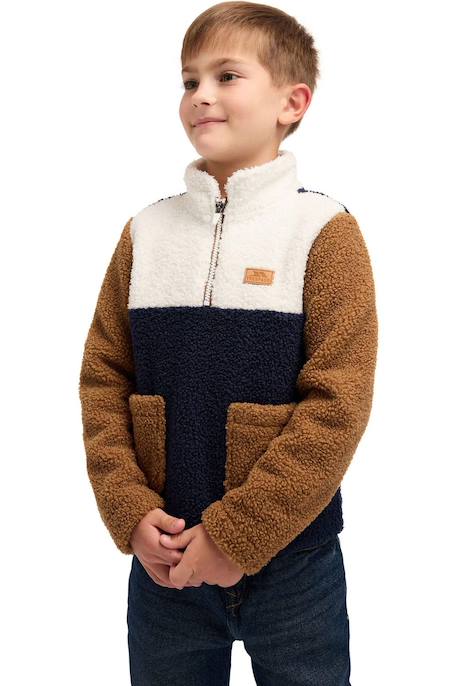 Haut col montant zippé motif/style blocs de couleurs mitta Bleu marine+Corail 4 - vertbaudet enfant 