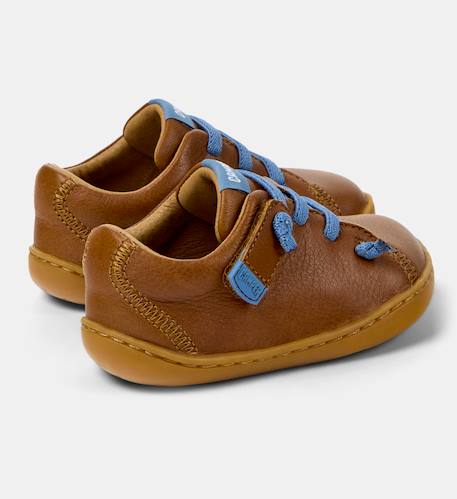 Baskets garçon cuir peu cami twins Blanc naturel 1+Marron moyen et gris foncé 9 - vertbaudet enfant 